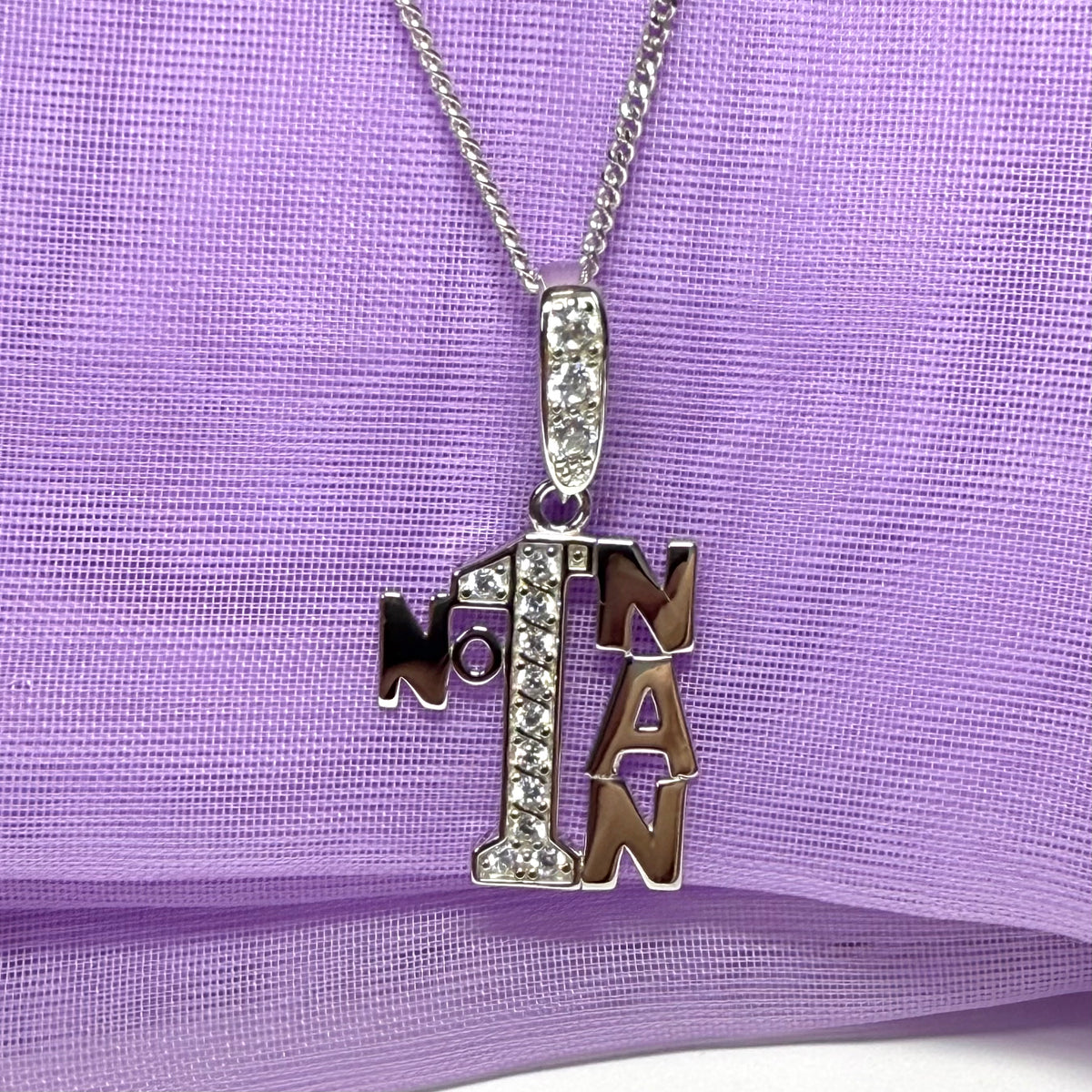 Sparkly Solid Sterling Silver Number One Nan Necklace Pendant Including Chain Large