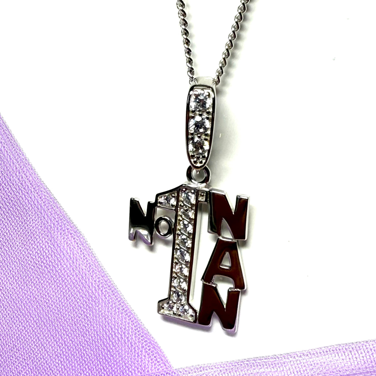Sparkly Solid Sterling Silver Number One Nan Necklace Pendant Including Chain Large