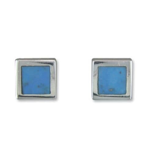Square Blue Turquoise Sterling Silver Stud Earrings