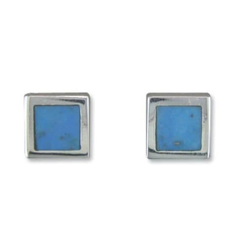 Square Blue Turquoise Sterling Silver Stud Earrings