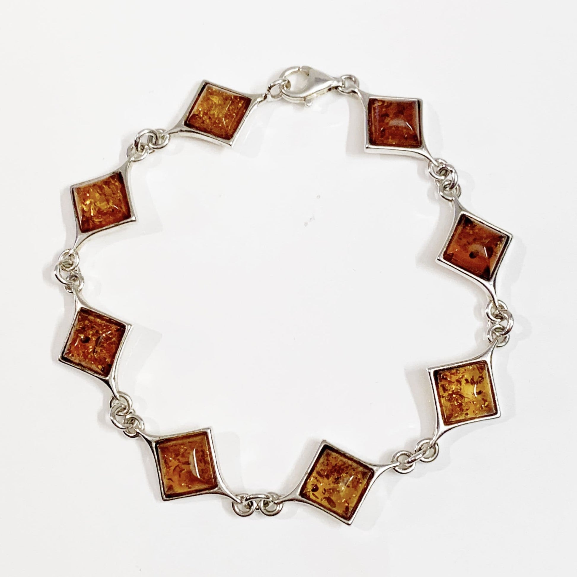 Square Cut Sterling Silver Real Amber Bracelet