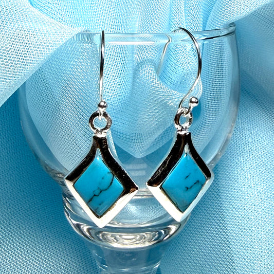 Square Blue Sterling Silver Turquoise Drop Earrings
