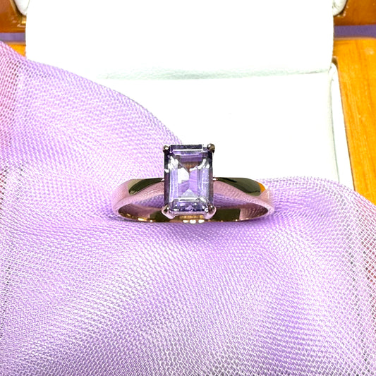 Square rectangle cut real purple amethyst yellow gold dress ring
