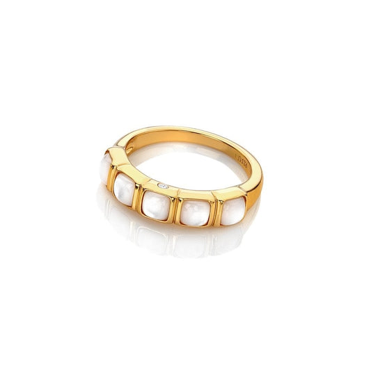 Square shaped Real Mother of Pearl and diamond eternity ring