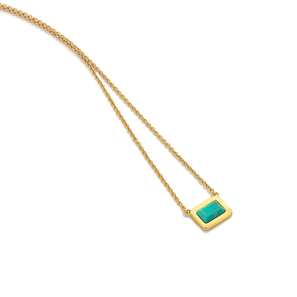 Square shaped necklace turquoise and diamond pendant