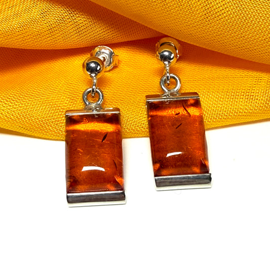 Square shaped rectangle amber necklace open pierced dropped earrings