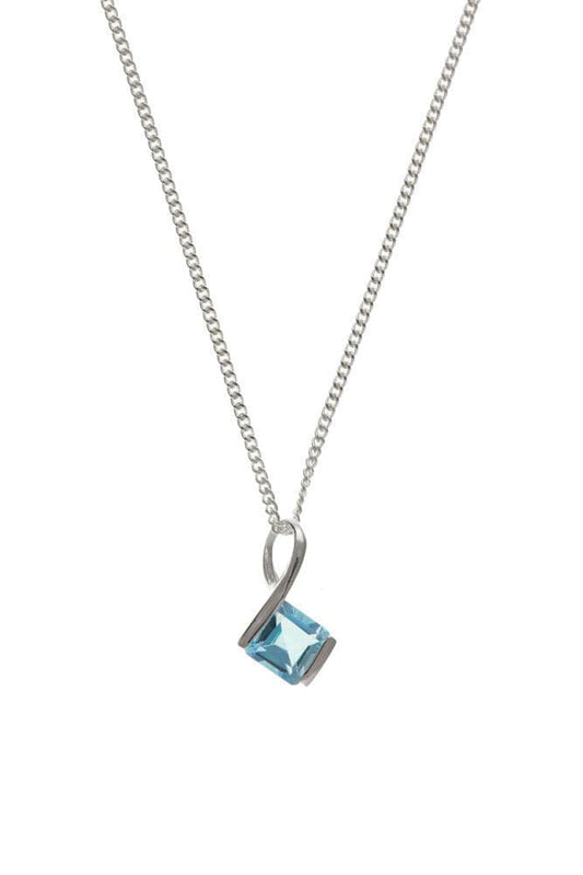 Square light blue topaz sterling silver twist necklace