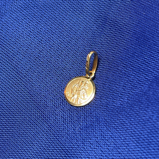 St. Christopher solid really tiny round 9 carat yellow gold 8 mm