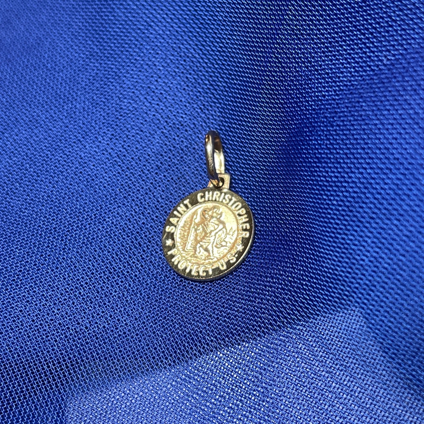 St. Christopher tiny solid round 9 carat yellow gold 8 mm