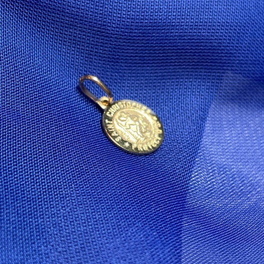 St. Christopher tiny solid round 9 carat yellow gold 8 mm