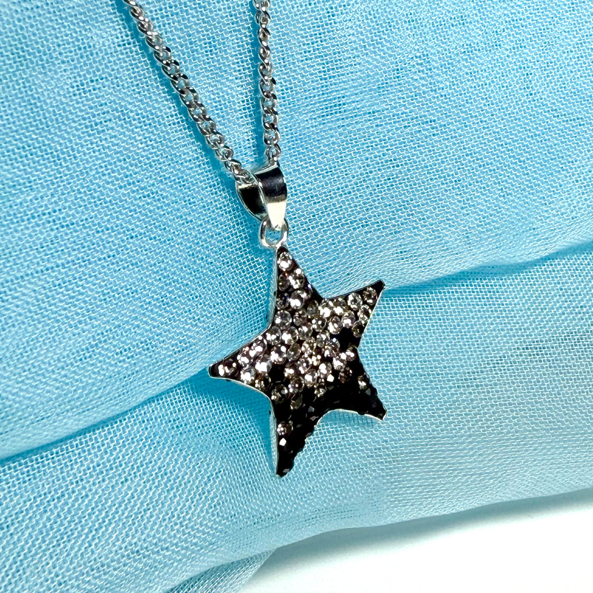 Star shaped necklace black and white cubic zirconia sterling silver