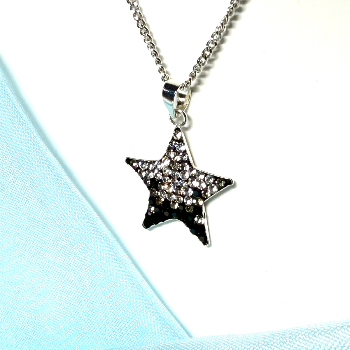 Star shaped necklace black and white cubic zirconia sterling silver