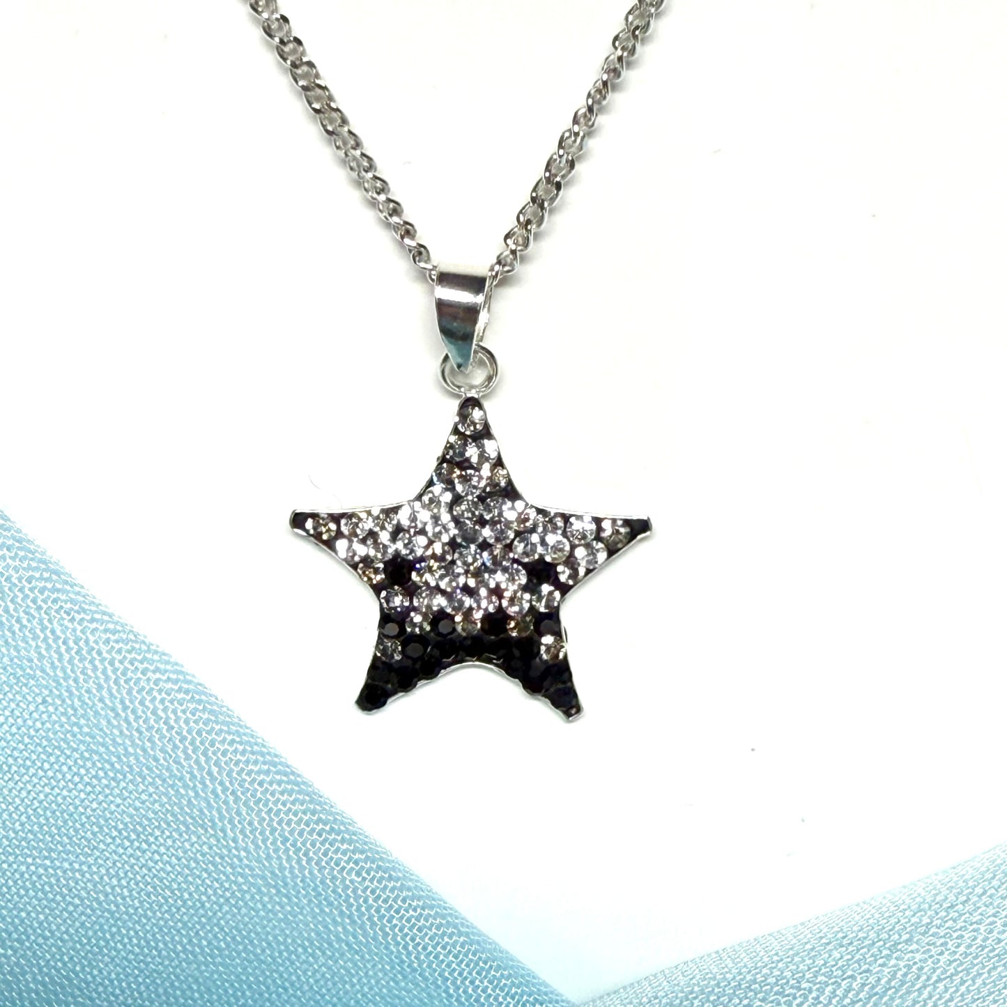 Star shaped necklace black and white cubic zirconia sterling silver