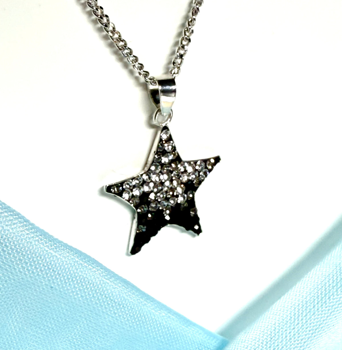 Star shaped necklace black and white cubic zirconia sterling silver