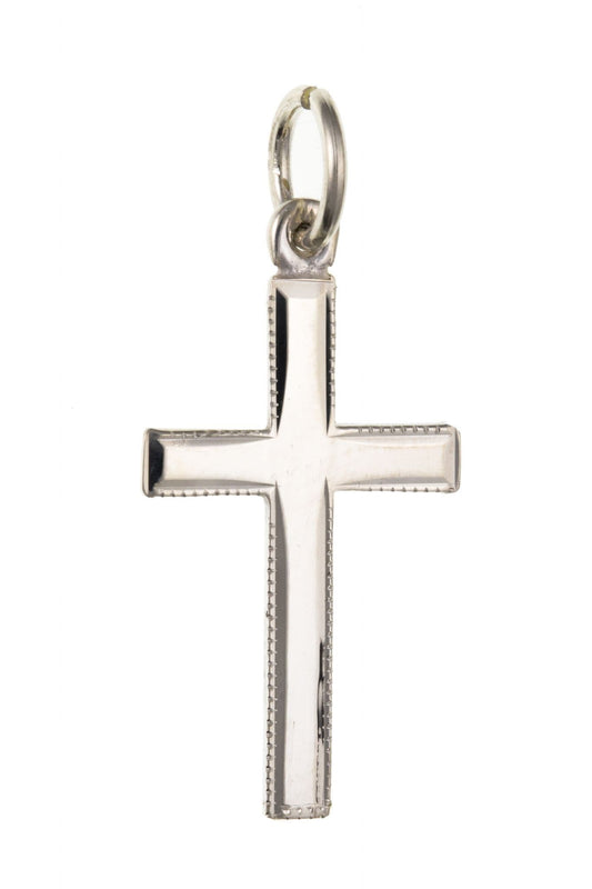 Solid sterling silver beaded edged cross with chain