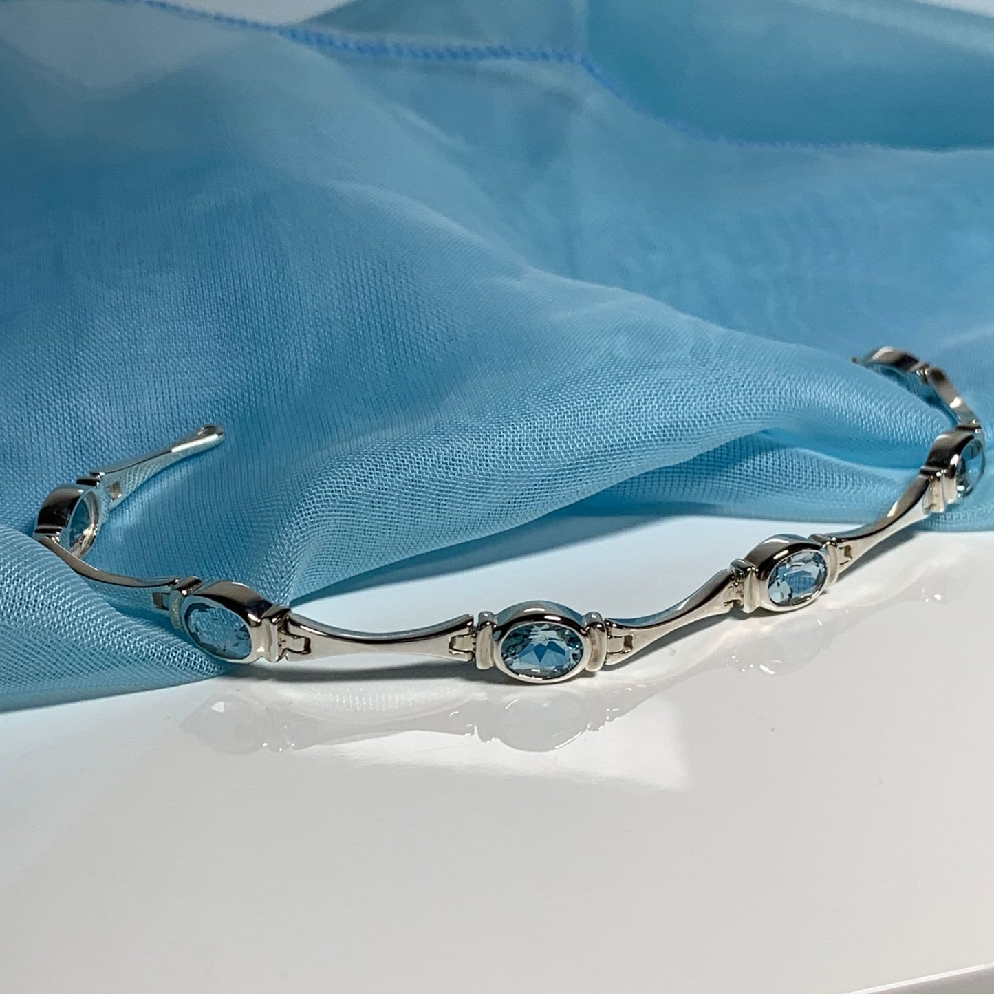 Blue Topaz Bracelet Sterling Silver Oval Shaped