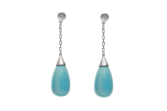Sterling Silver Blue Turquoise Bomber Drop Earrings