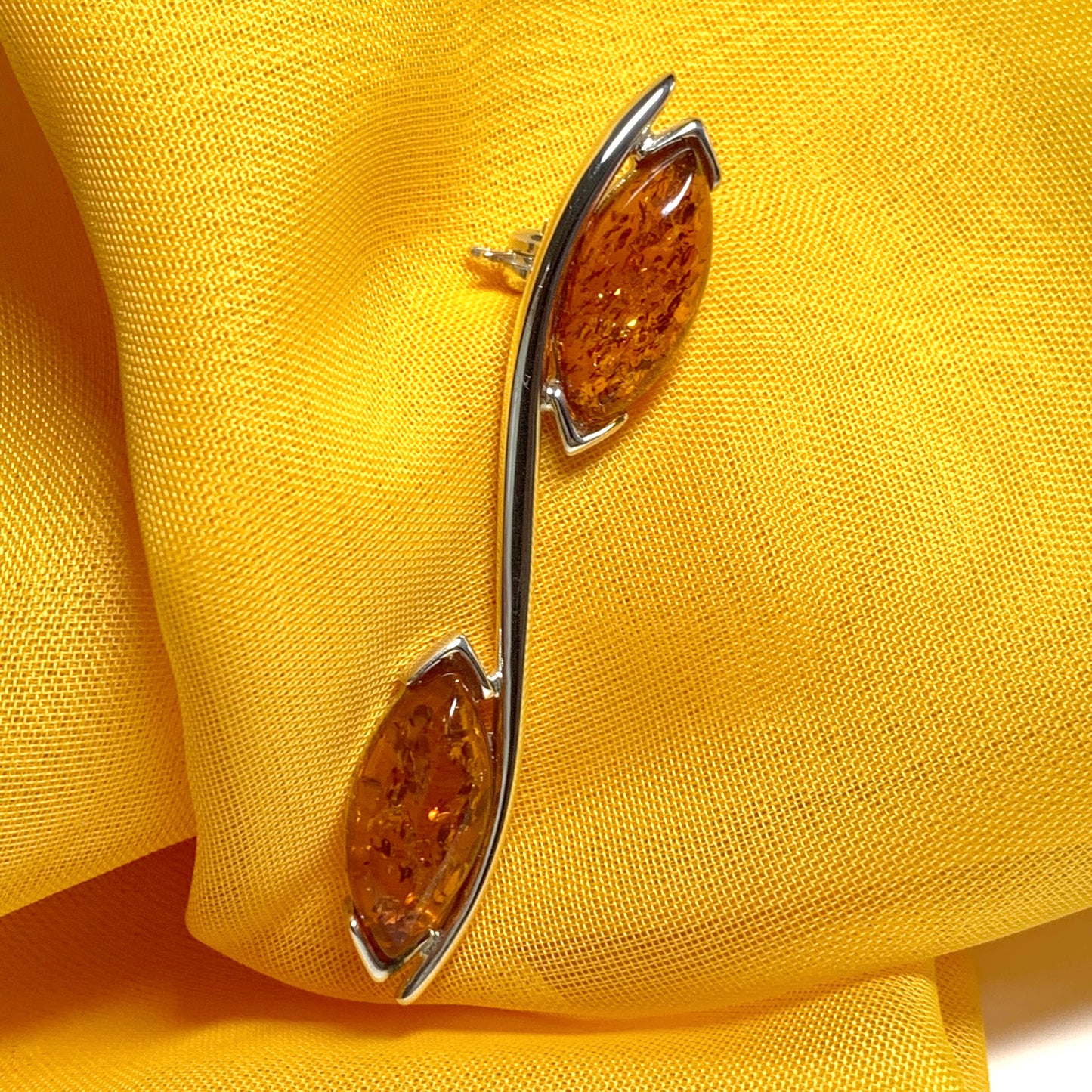 Sterling silver double marquise amber brooch