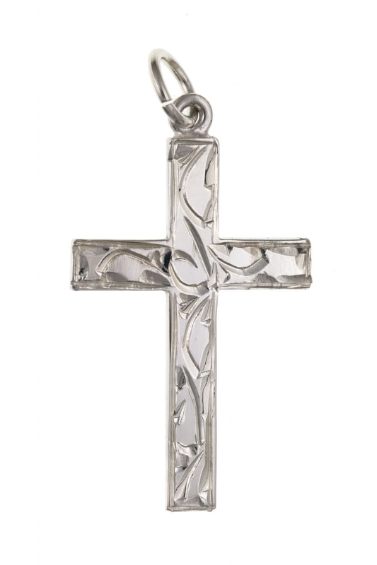 Solid sterling silver fancy patterned cross including chain