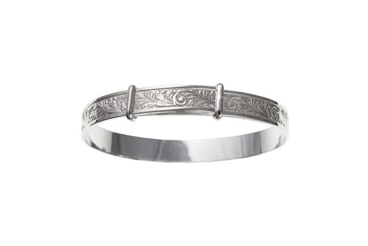 Sterling Silver Large Size Patterned Expanding Bangle
