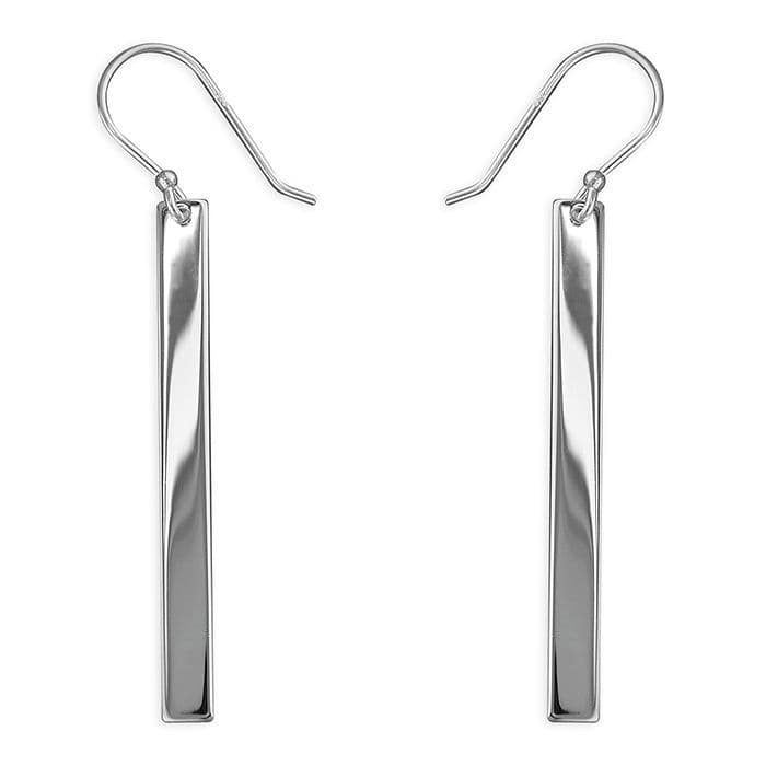 Sterling Silver Long Bar Rectangle Plain Drop Earrings