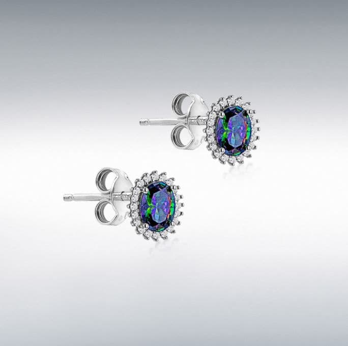 Sterling silver mystic topaz oval cluster stud earrings