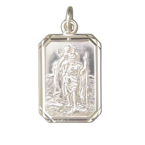 Sterling Silver Octagonal Rectangular St. Christopher Including Chain