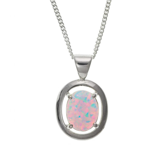 Sterling silver oval opal necklace