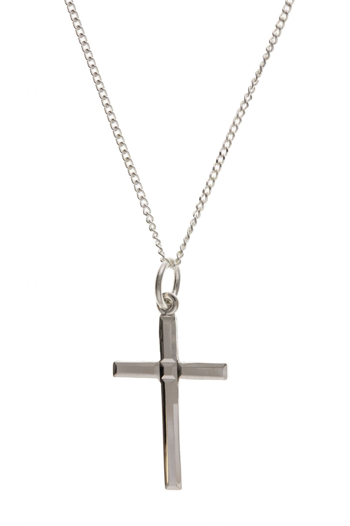 Sterling silver plain cross diamond cut including chain