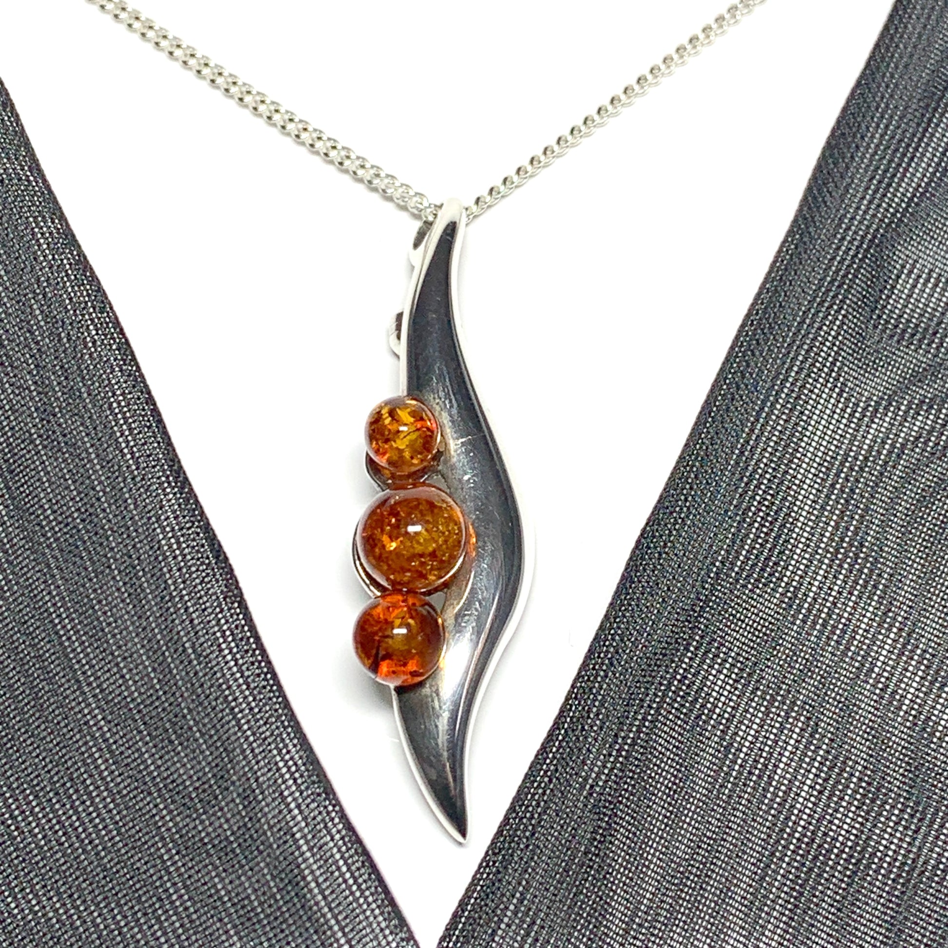 Sterling Silver Amber Swirl Necklace