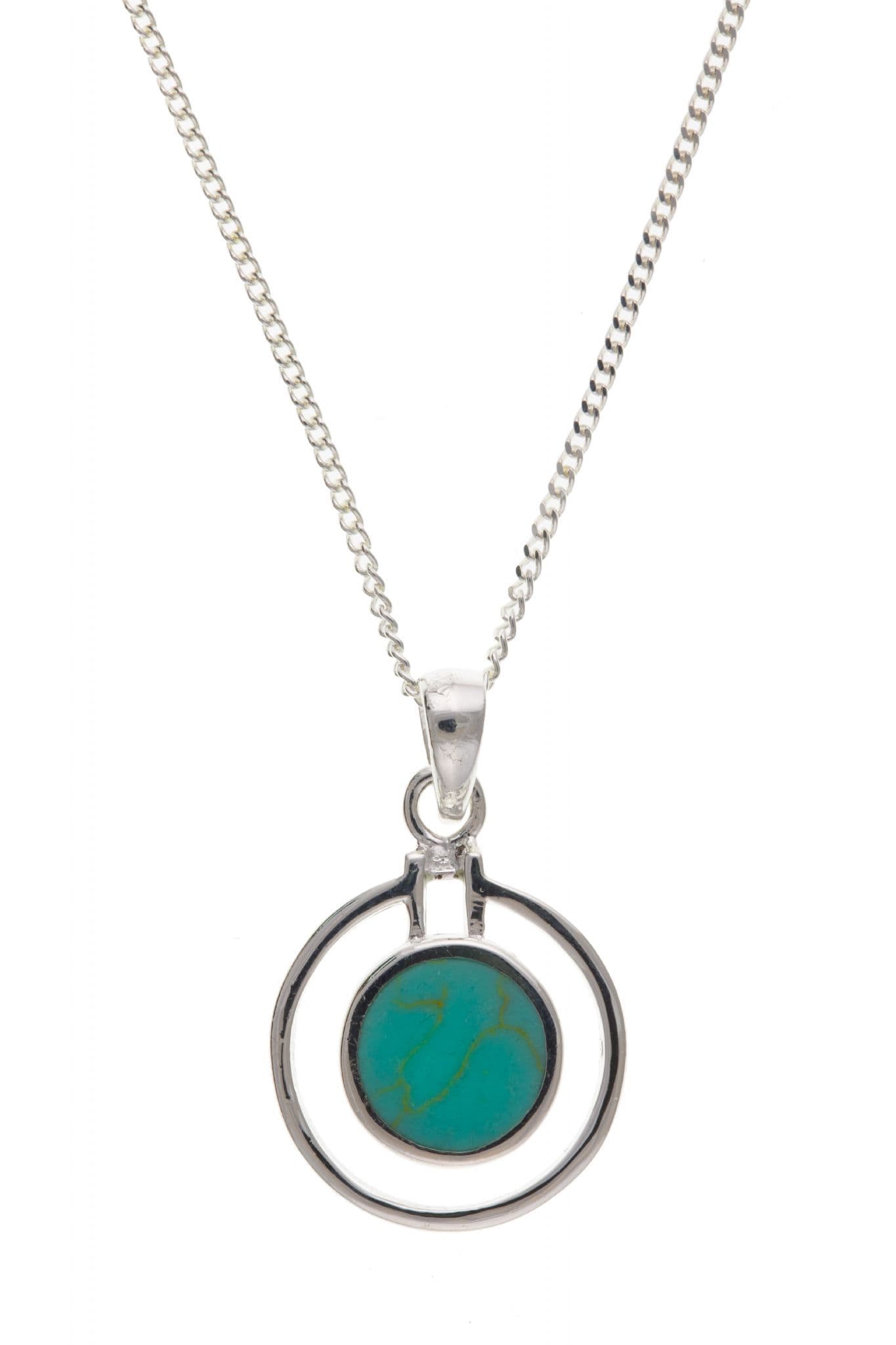 Sterling Silver Round Blue Turquoise Double Circle Necklace