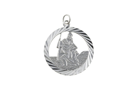 Sterling Silver Round Pierced St. Christopher Including Chain