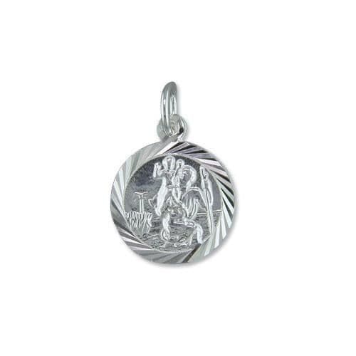 Sterling Silver Round St. Christopher Including Chain 15 mm