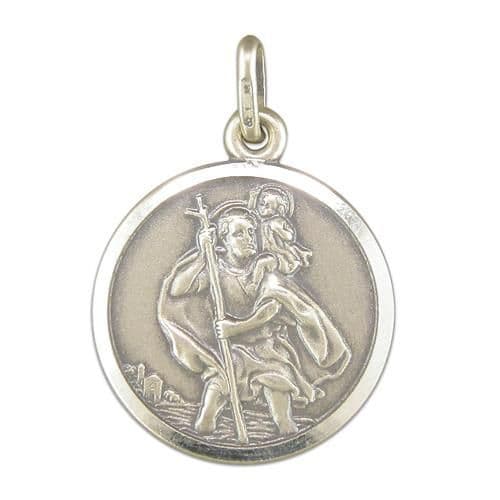 18 mm Sterling silver large round St. Christopher including chain