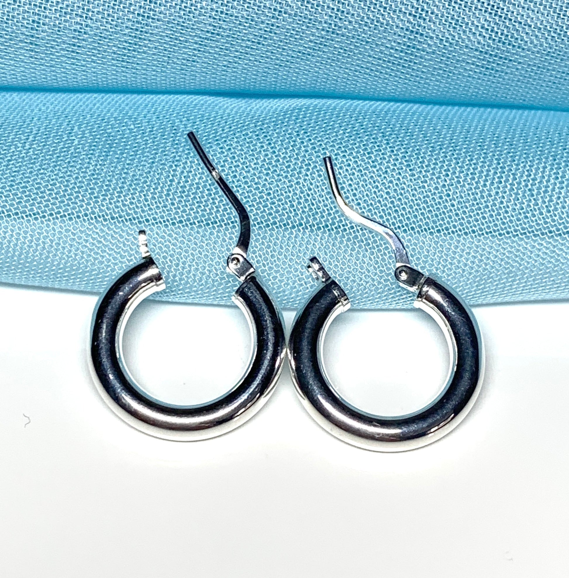 Sterling Silver Round Thick Hoop Earrings 16 mm