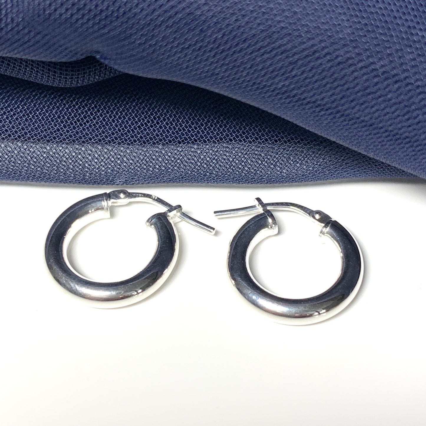 Sterling Silver Round Thick Hoop Earrings 16 mm