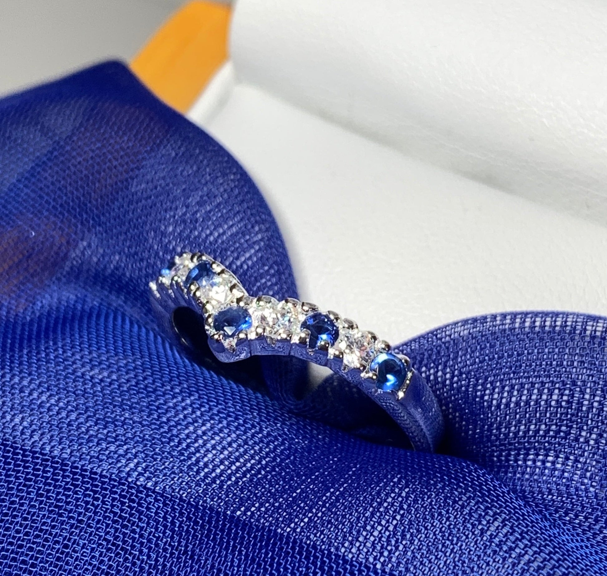 Sterling Silver Blue Sapphire And Cubic Zirconia Wishbone Ring