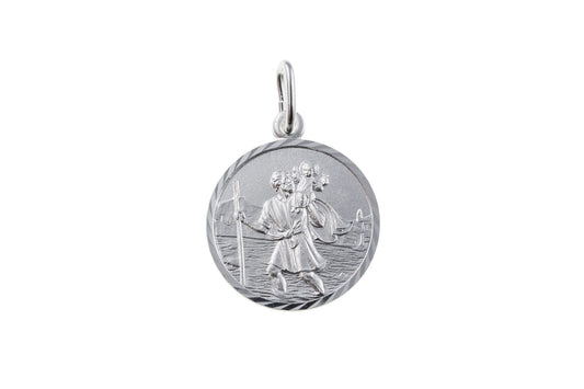 Sterling Silver St. Christopher With Chain 14 mm