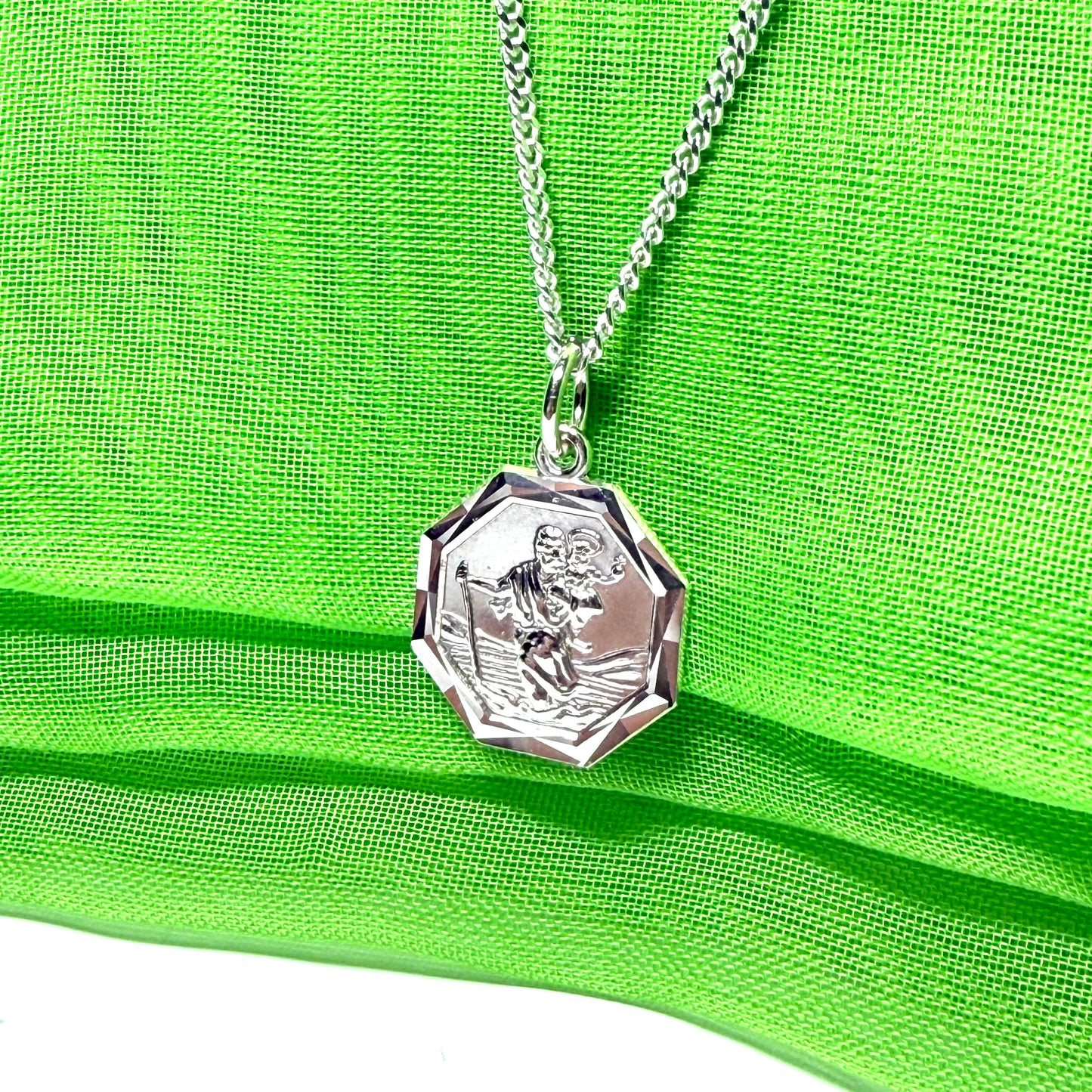 Sterling Silver Octagonal St. Christopher Including Chain