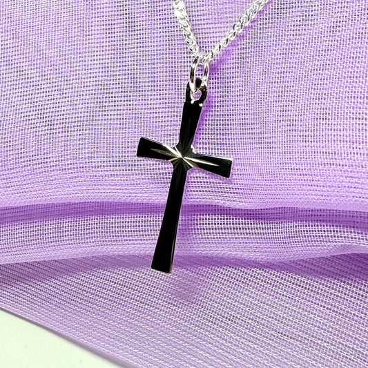 Sterling Silver Diamond Cut Cross Necklace Including Chain