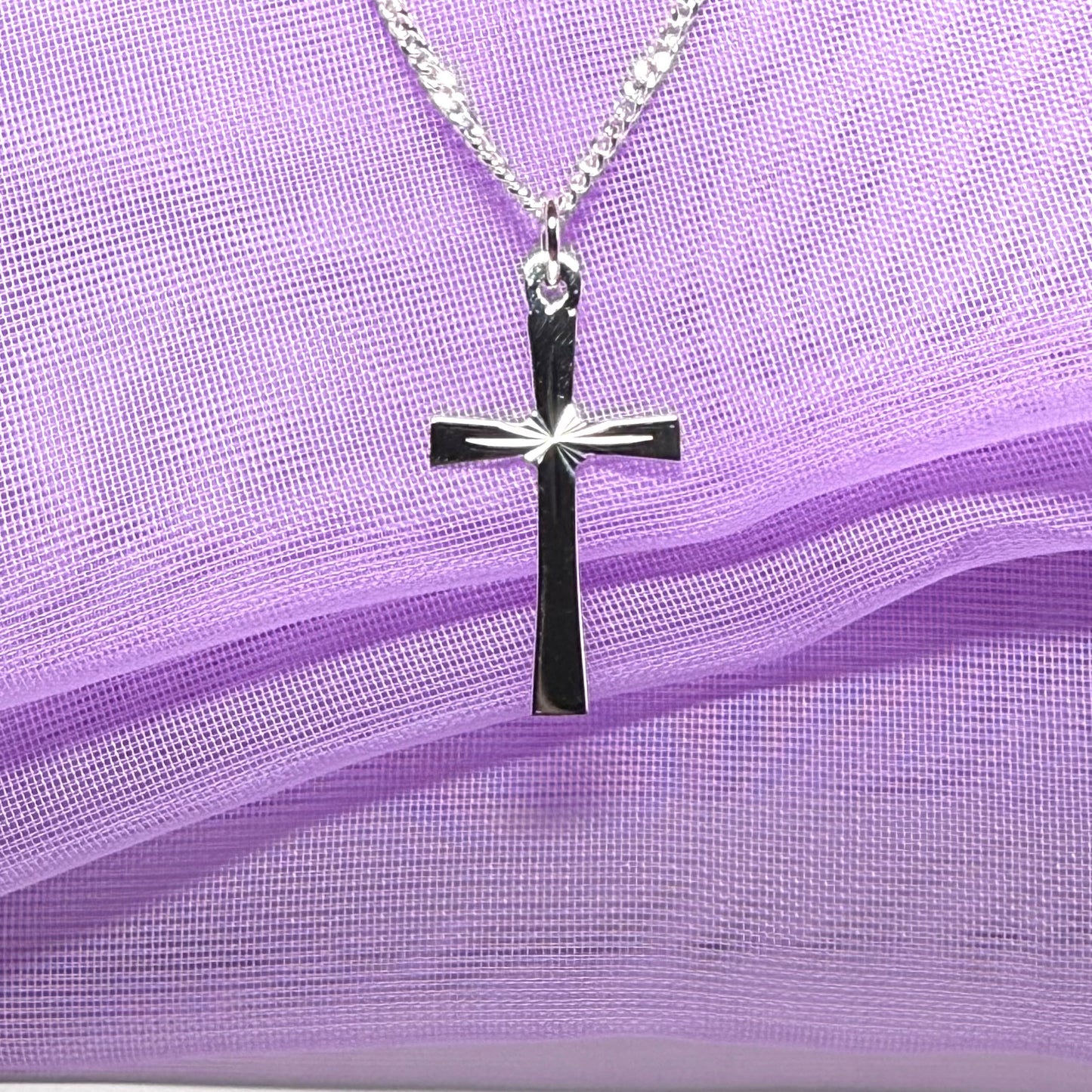 Sterling Silver Diamond Cut Cross Necklace Including Chain