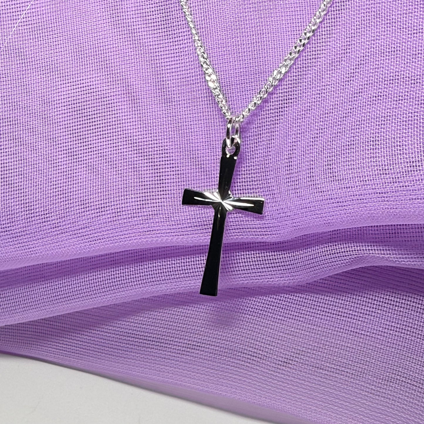 Sterling Silver Diamond Cut Cross Necklace Including Chain