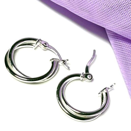 Sterling Silver Double Round Hoop Earrings 20 mm