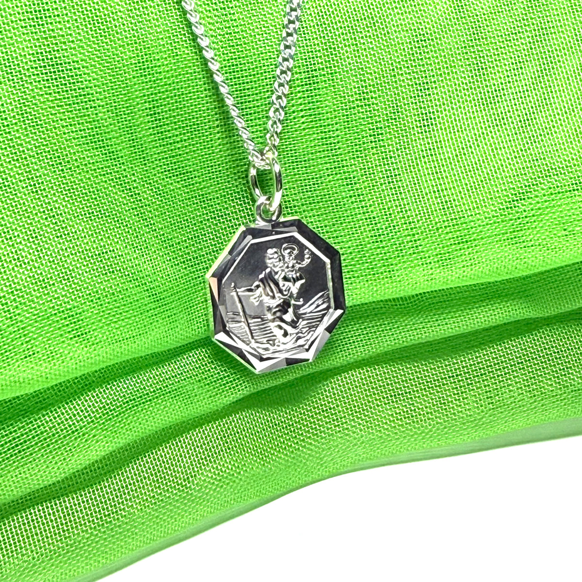 Sterling Silver Octagonal St. Christopher Including Chain