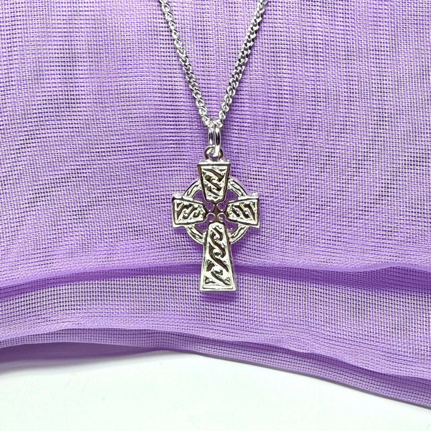 Sterling Silver Patterned Celtic Cross with chain