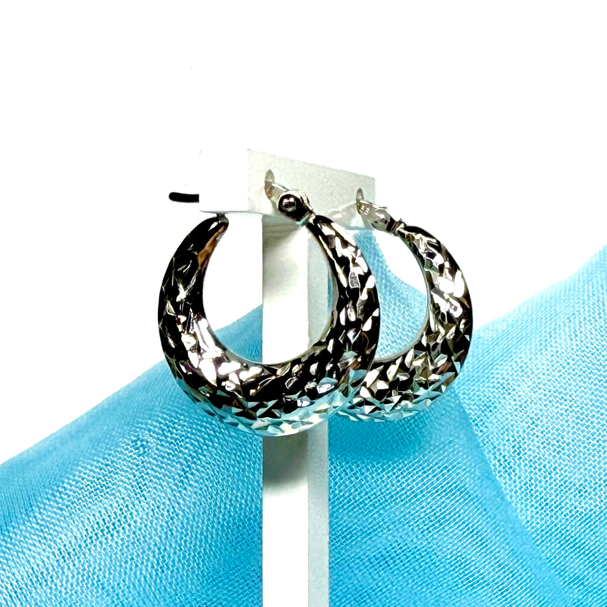 Sterling Silver Round Patterned Hoop Earrings