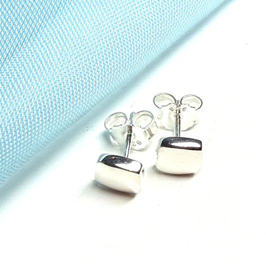 Sterling Silver Polished Cushion Shaped Stud Earrings