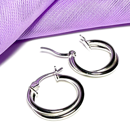 Sterling Silver Round Double Hoop Earrings 16 mm