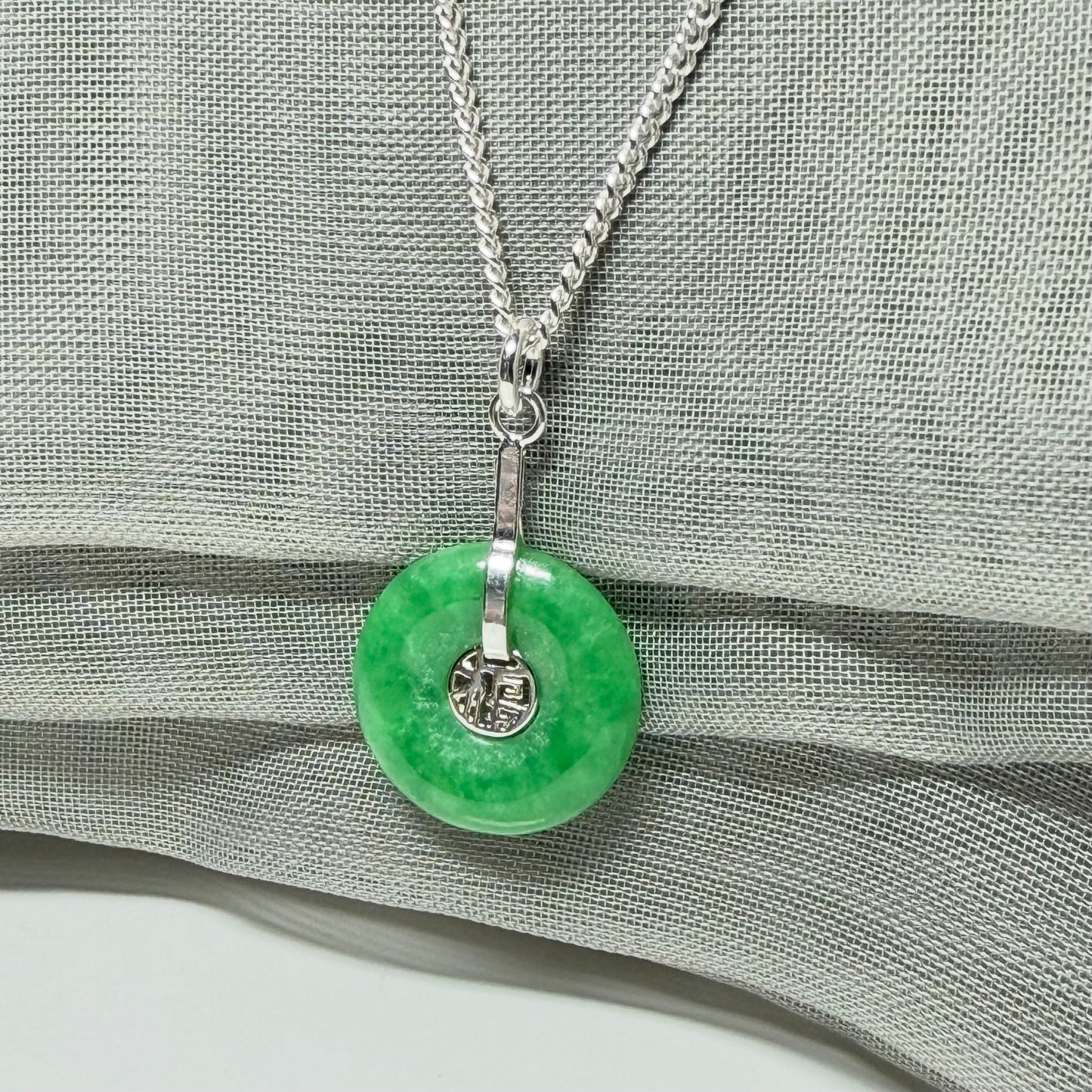 Sterling Silver Round Green Jade Necklace
