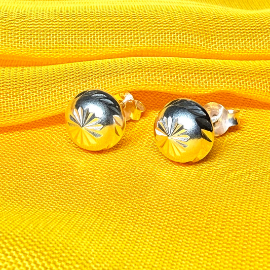 Sterling Silver Round Patterned Stud Earrings